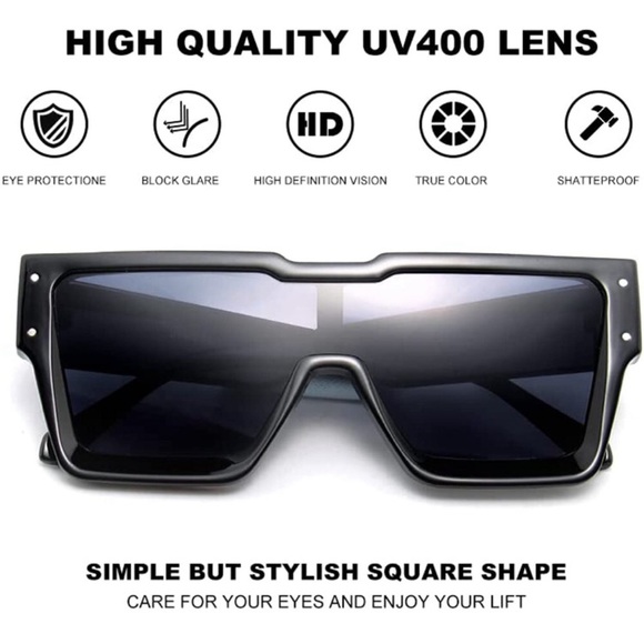 - Oversized BLACK Sunglasses for MEN Trendy Square STYLE *NEW* - Picture 5 of 7